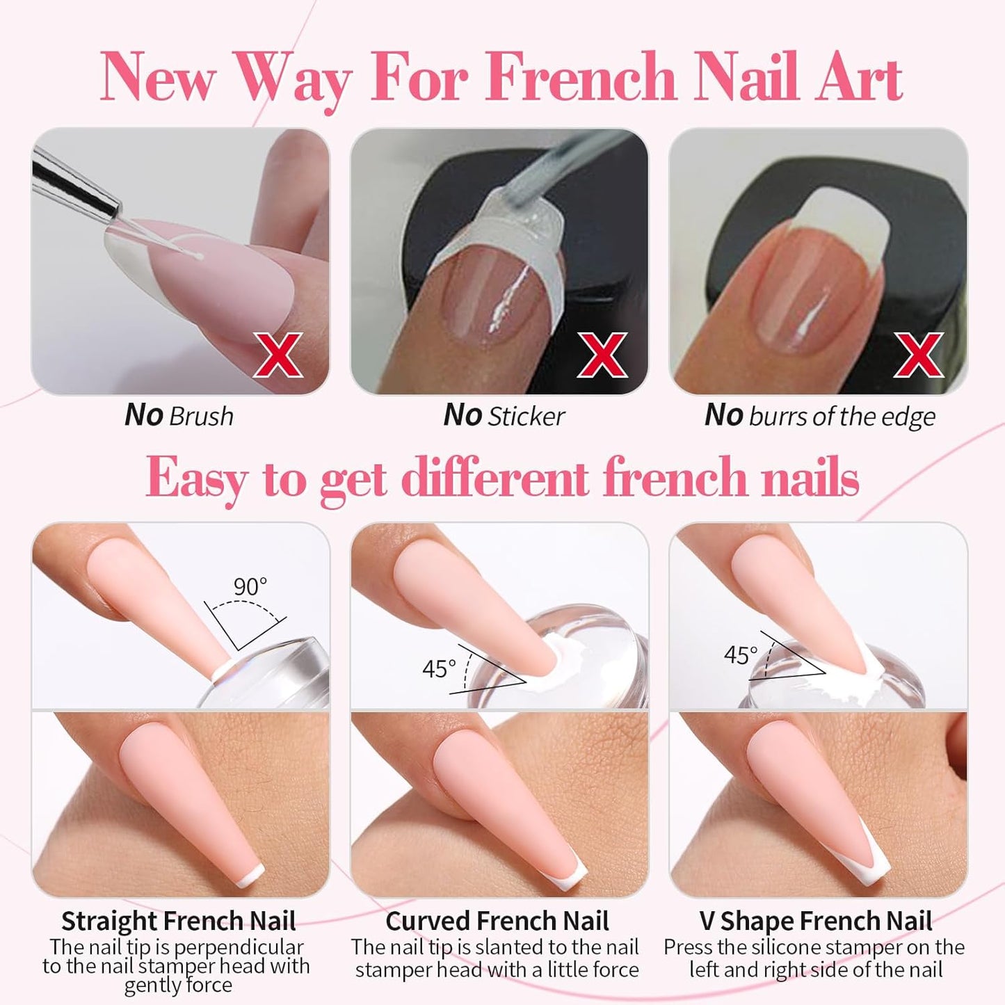 Born Pretty French Manicure Kit, Nail Stamper and 2Pcs Gel Nail Polish, Include Jelly Milky Pink White Colors for French Tip, U V Light Cure