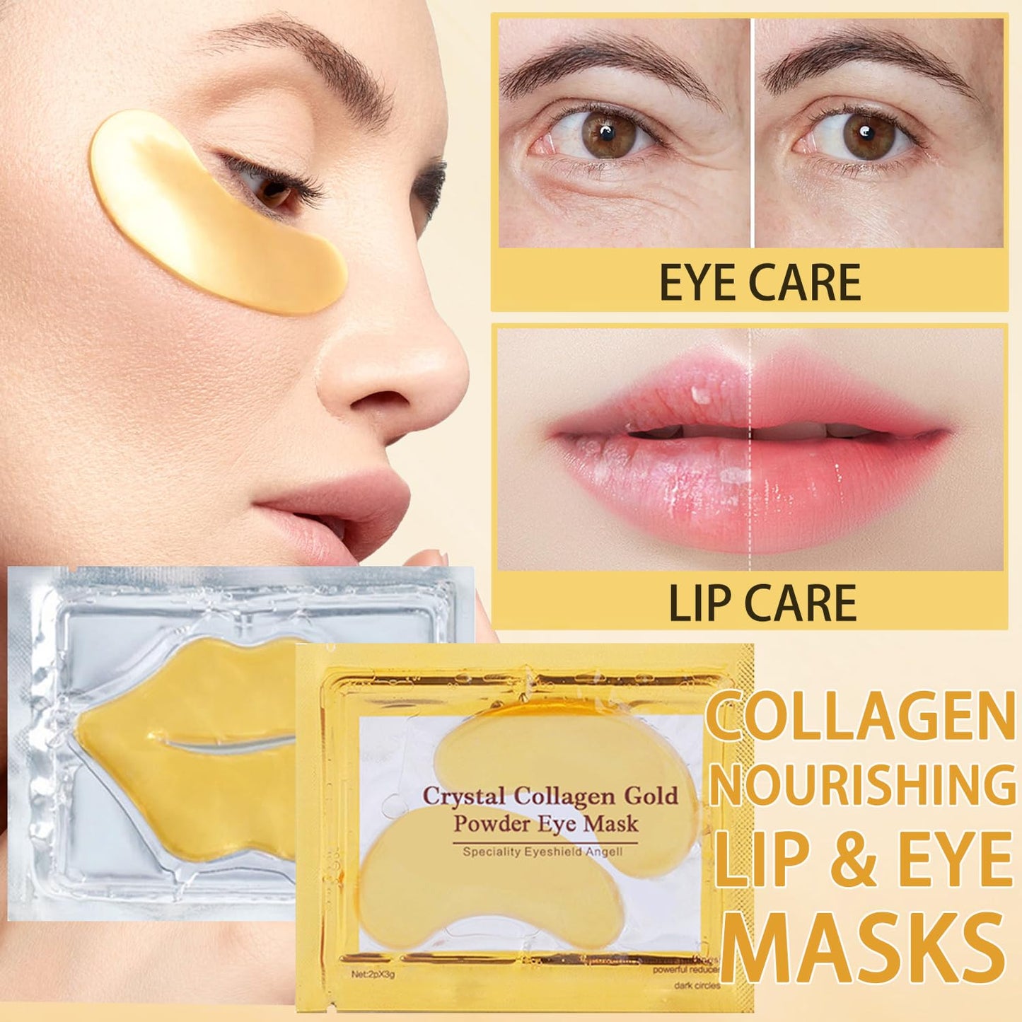 30 Pairs Lip Masks & Eye Mask,24K Collagen Crystal Under Eye Patches for Puffy Eyes,Dark Circles,Moisturizing& Reducing Fine Lines Lip Mask,Cooling Collagen Eye Masks Skincare for Women Men