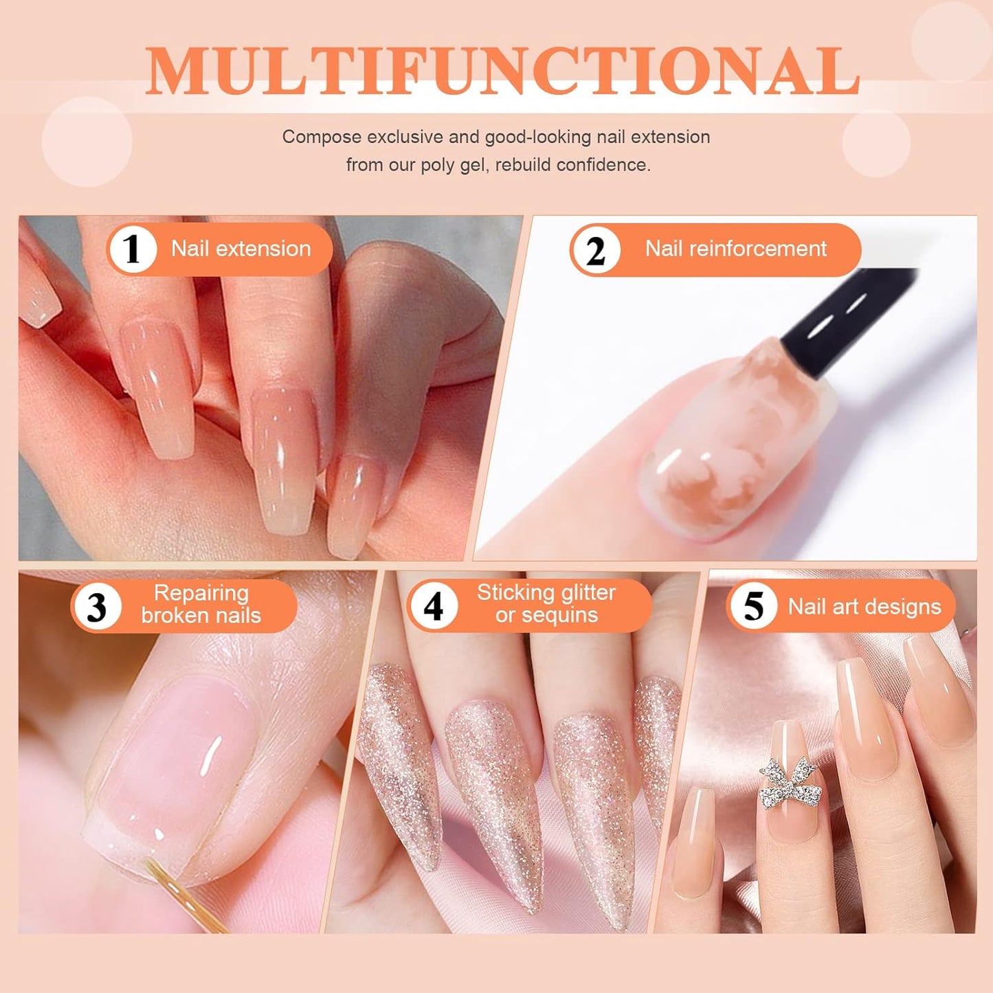 SAVILAND 100ML Poly Nail Extension Gel: Larger Capacity Poly Gel at-Home Easiest Hard Nails Gel Nudes for Starter Long-Lasting Poly Nail Gel Beginner No Lifting Super Durable Gift for Girls
