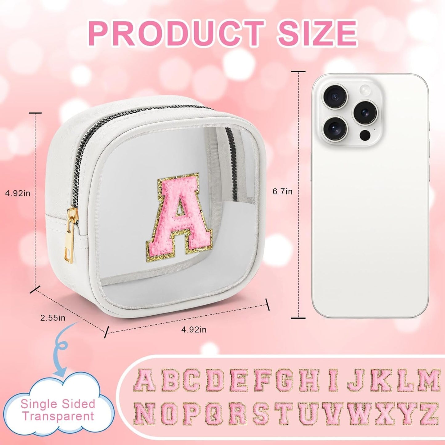 YOOLIFE Initial Make Up Bag Travel Toiletry Bag, Clear Makeup Bag Preppy Cosmetic Bags Organizer Travel Essentials Gifts for Women Teen Girlfriend Teacher Mom Birthday Mothers Day Gifts White D