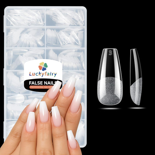 Medium Coffin Gel Nail Tips, 504pcs Soft Gel Pre-Shaped Acrylic Fake Nails, Half Matte Full Cover Clear Press on Flase Nail Tips for Extension Nail Manicure Home DIY 12 Sizes Gelly Tips