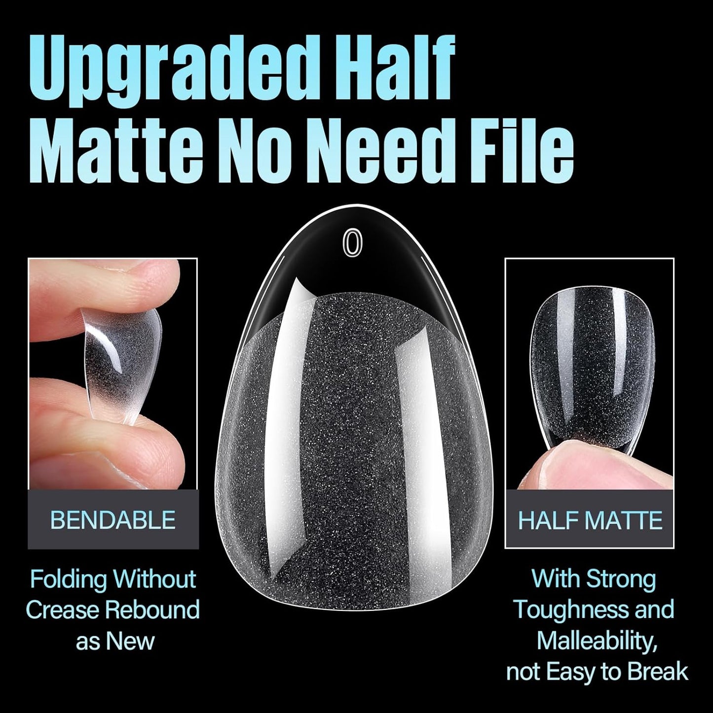 TOMICCA Short Almond Nail Tips, 504Pcs Soft Acrylic Nail Tips, 12 Sizes Pre-Shaped Half Matte Fake Clear Gelly Tips, Press on Acrylic Nails for Nail Extension DIY Nail Salon