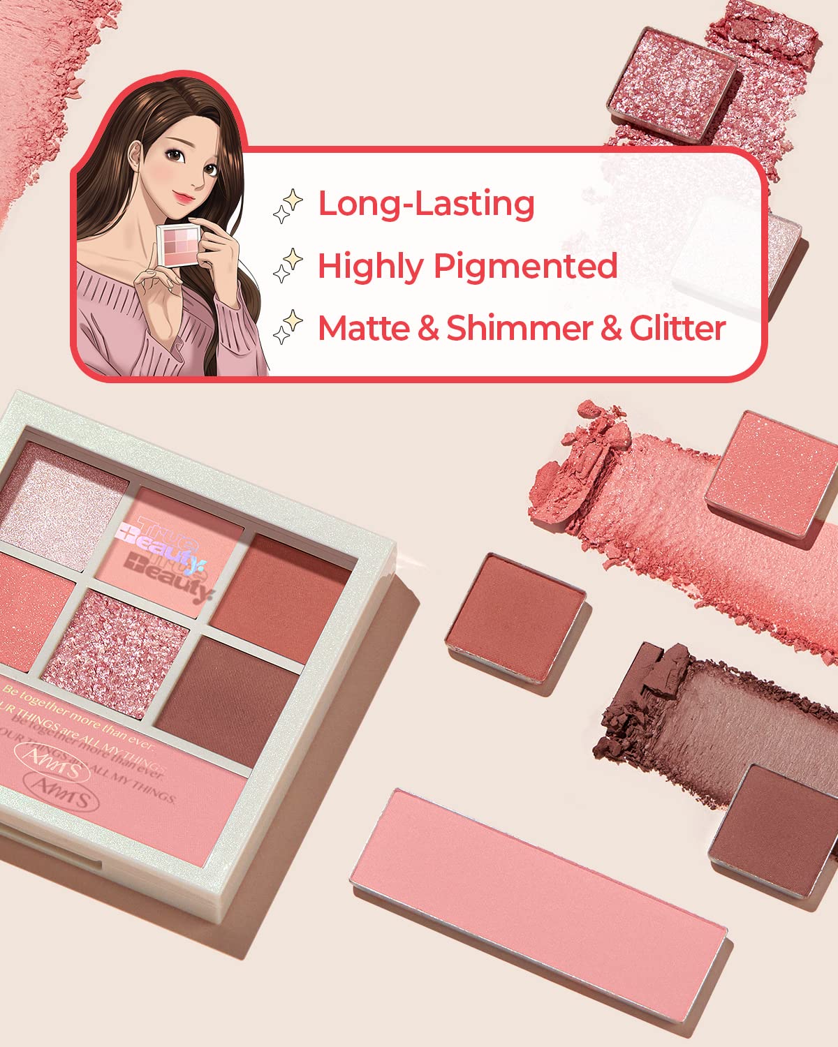 AMTS x True Beauty Edition - Some Love EyeShadow Makeup Palette | Matte Shimmer Metallic, Long Lasting, Cheek blush, All My Things, K Beauty, Pink Gold makeup
