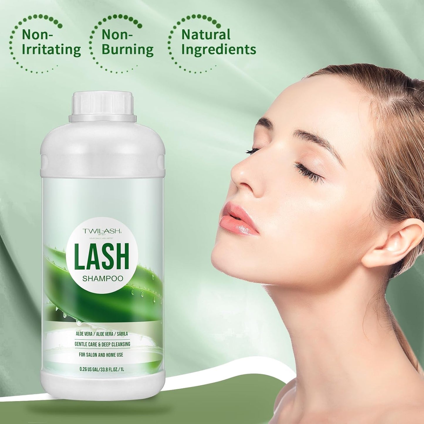 Lash Shampoo Bulk, Eyelash Cleanser for Extensions 1 Liter, Safe Makeup Remover, Non-irritating or Burning Formula Eyelid Foaming Cleanser for Professional Salon and Home Use (Aloe Vera-1L)