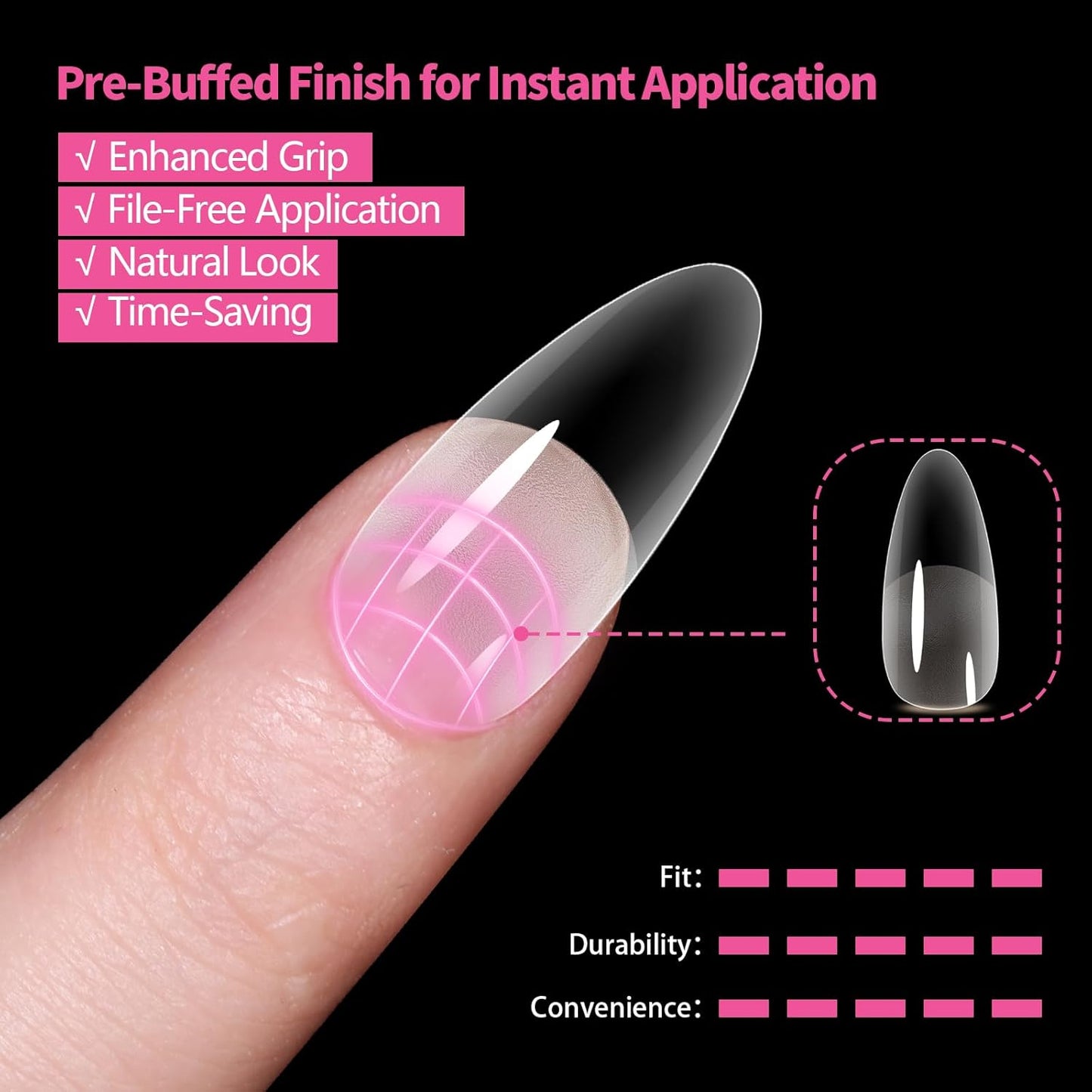 Medium Almond Nail Tips 500PCS, Clear Acrylic Full Cover Gel Press on Nail Tips for DIY, 10 Sizes Pre-Shaped False Nails with Half Matte Finish, Professional Manicure Kit & Easy Application