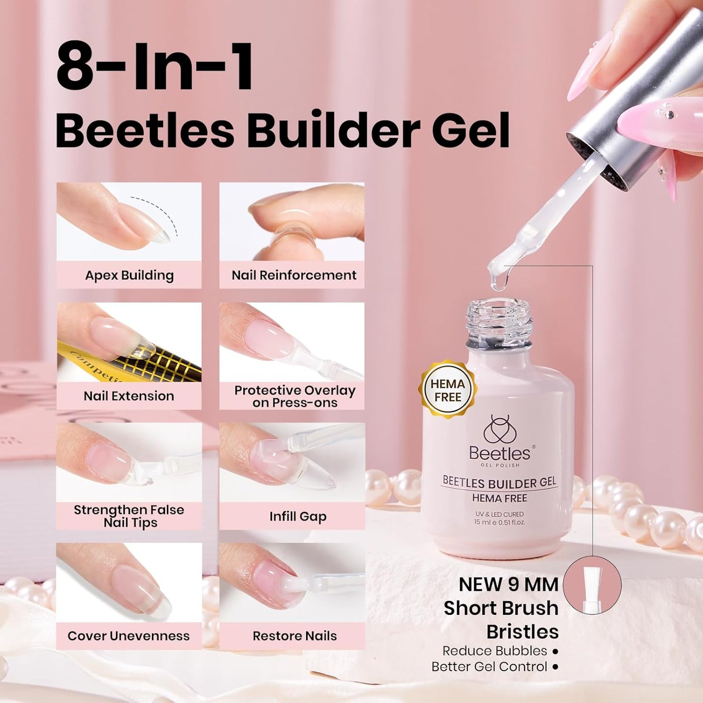 Beetles HEMA Free Builder Nail Gel with No Wipe Top Coat Gel Nail Polish and Base Coat Set for Nails Shine Finish and Long Lasting Upgraded Safe Low-Sensitivity Formula Nail Gifts for Women