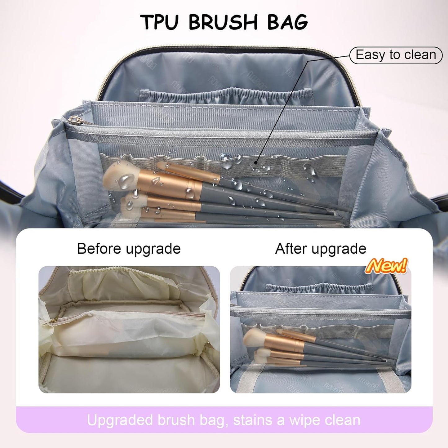 BOYATU Travel Makeup Bags for Women: Vegan Leather Cosmetic Bag Set of 3 - Large Capacity Make up Bag with Divider - Wide Open Waterproof Toiletry Organizer Bag with Handle (05-Purple)