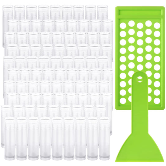 200PCS Plastic Lip Balm Tubes 5ml/5g Clear Lip Balm Containers with Filling Tray and Spatula, Rotating Type Refill Lip Chapstick Tubes Empty with Cap for DIY Make Up Lip Balm