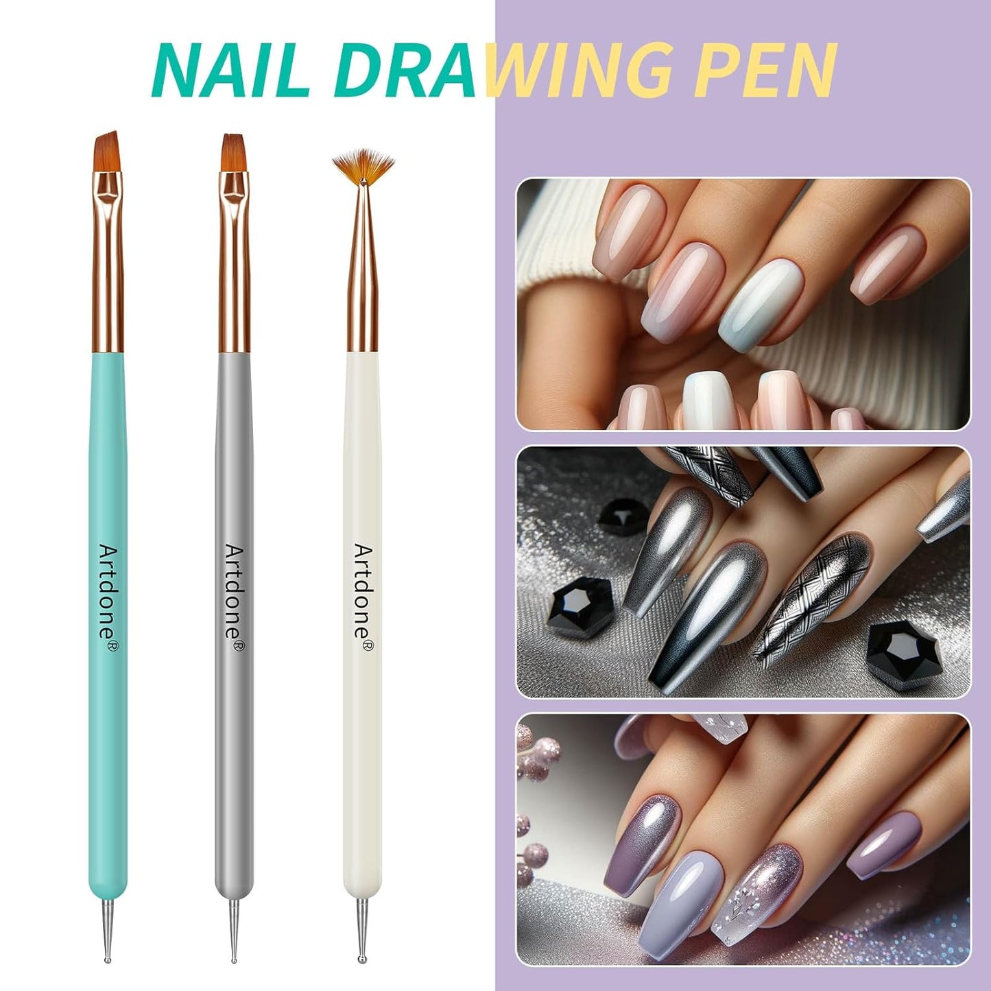 Artdone Nail Dotting Tools Double-ended Nail Art Brushes Kit Nail Art Gel Polish Liner Brushes Design Pen For Nail Drawing And Nail Paint Brushes Small Detail Brushes.