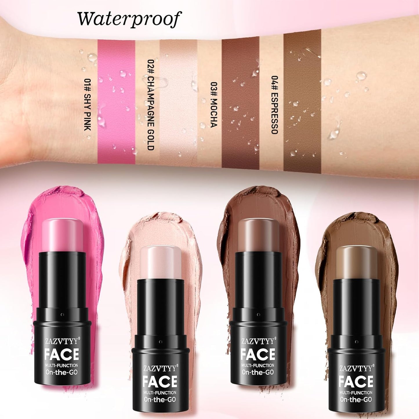 3Pcs Cream Contour Stick Makeup Kit,Shades with Highlighter Stick,Blush Stick and Bronzer Contour Stick for Sculpt the Cheeks,Long Lasting,Waterproof,Matte & Dewy Finish (Fair, 01# 02# 03#)