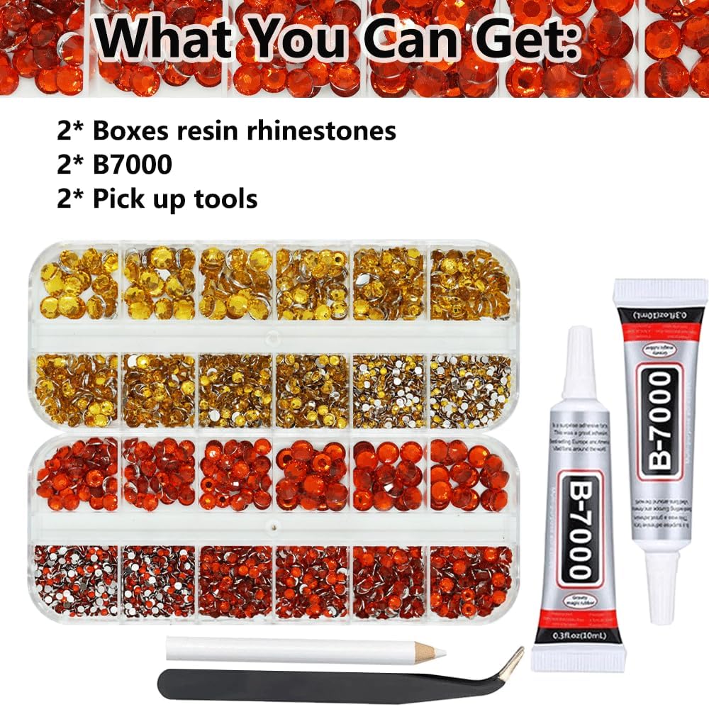 Gold and Red Rhinestones with Glue(S8-S30) for Bedazzling,2mm-6mm Non-Hotfix Flatback Nail Gems Beads with B7000, Resin Nail GemsStones Diamond Kit for Bedazzle Crafting, Nails DIY Art Decoration