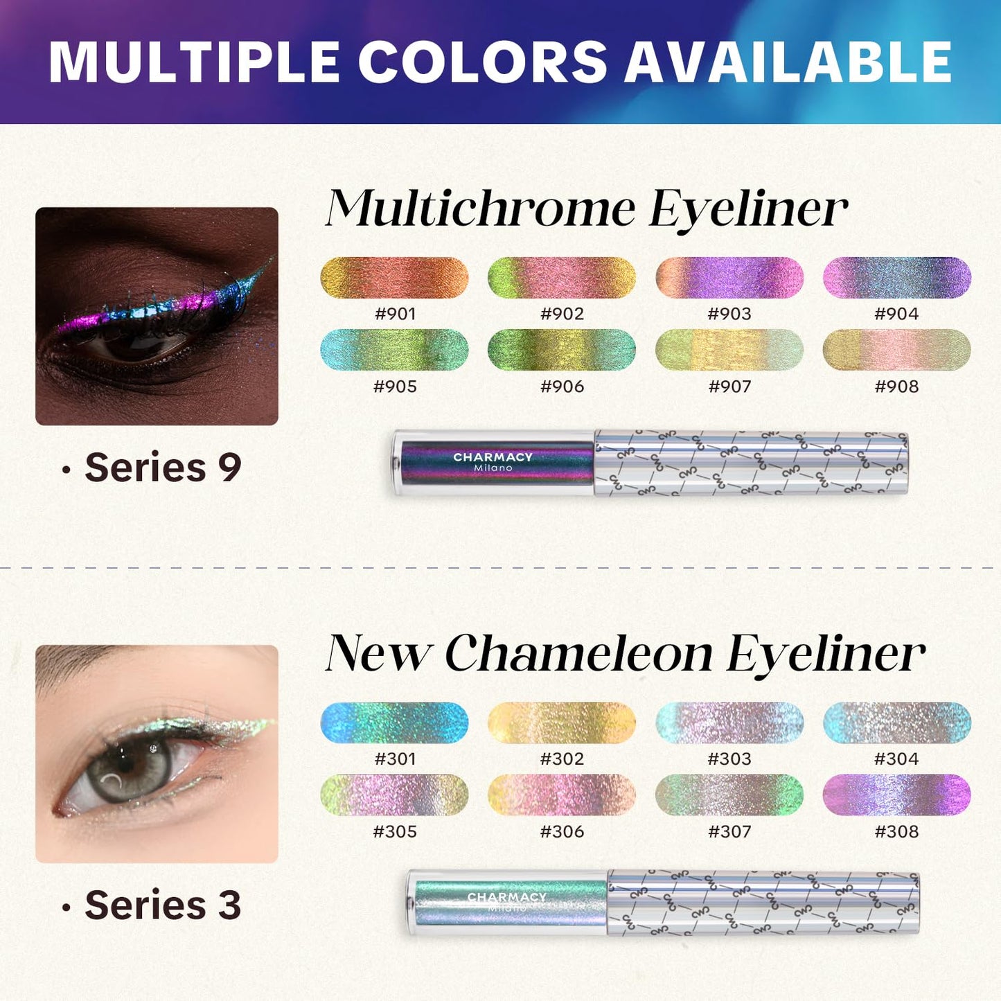 CHARMACY Chameleon Liquid Glitter Eyeliner, Highly Pigmented, Metallic Intense MultiColor Shifting waterproof Eyeliner, Ultra-Fine Tip, Longwearing, Smudge-proof,BROWN GOLD GREEN 901
