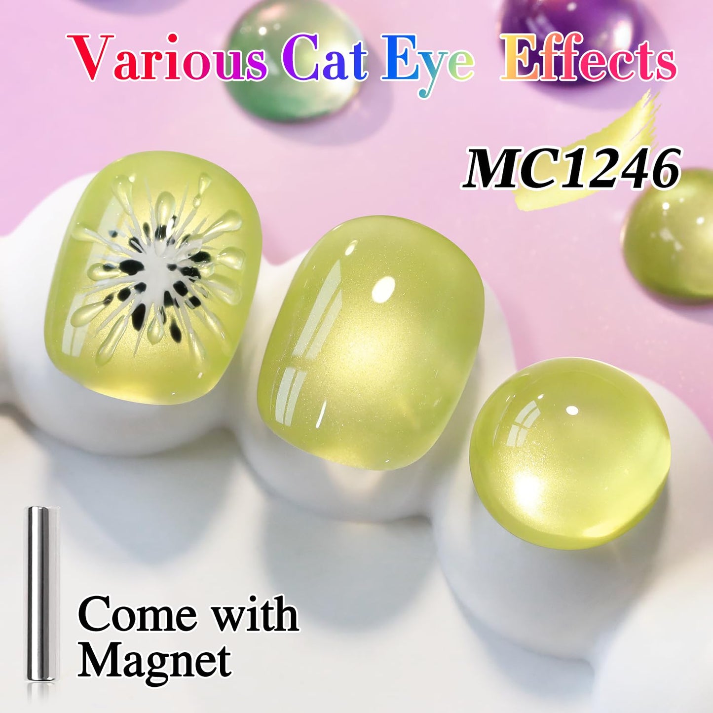 Double Rhythm 15ML Ice Glass Cat Eye Gel Polish with Magnet Holographic Glitter Shimmer Translucent Sheer Color Salon Soak Off Magnetic Nail at Home (Green Gold-MC1246)