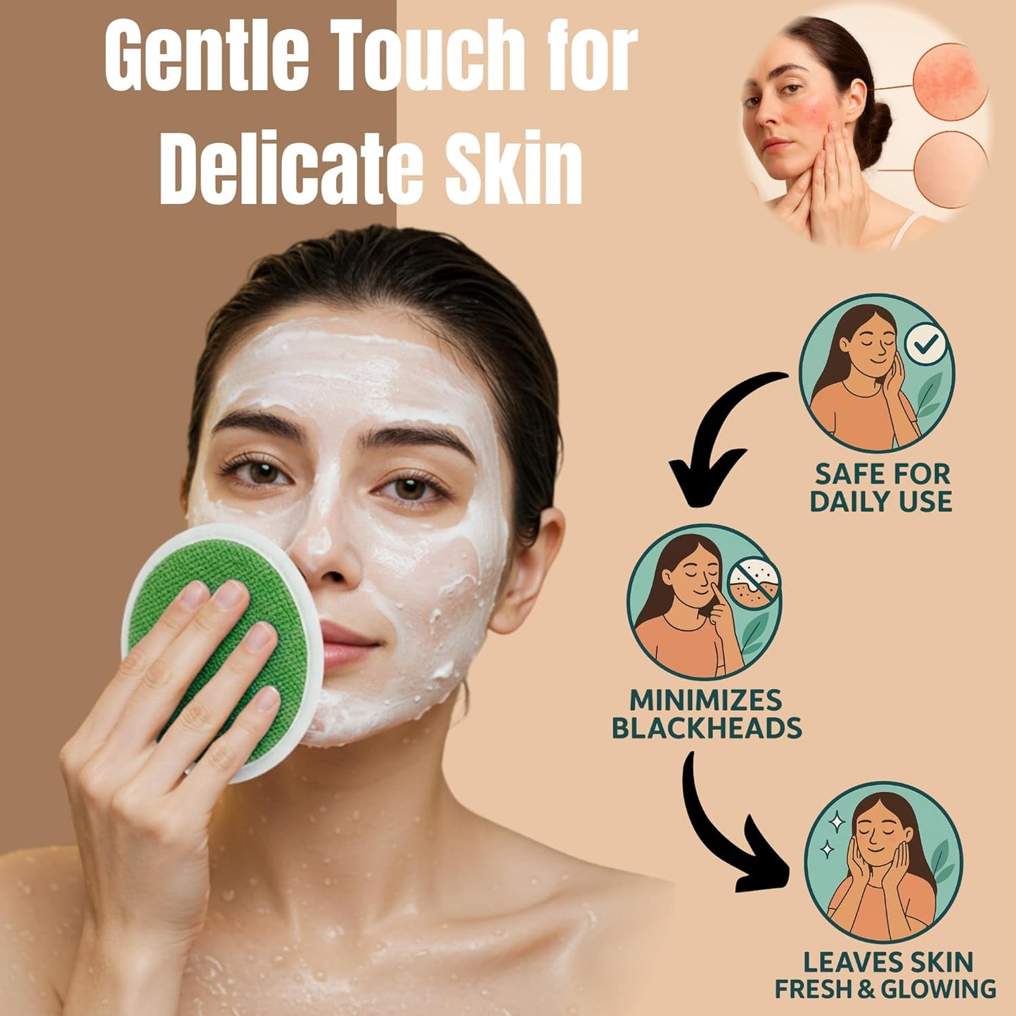 Exfoliating Glove Set (Original) – 3 Pieces Moroccan Hammam Scrub Mitts for Face, Body & Back – Deep Skin Cleansing & Dead Skin Removal – Reusable Spa Exfoliator – Assorted Colors (GREEN)