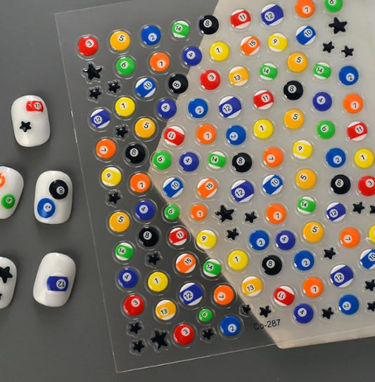 Billiard Ball Nail Stickers for Nail Art Full Color Pool Nail Decals 3D Self Adhesive Nail Art Supplies & Decorations for Women Girls,DIY Manicure Decor 1 Sheet
