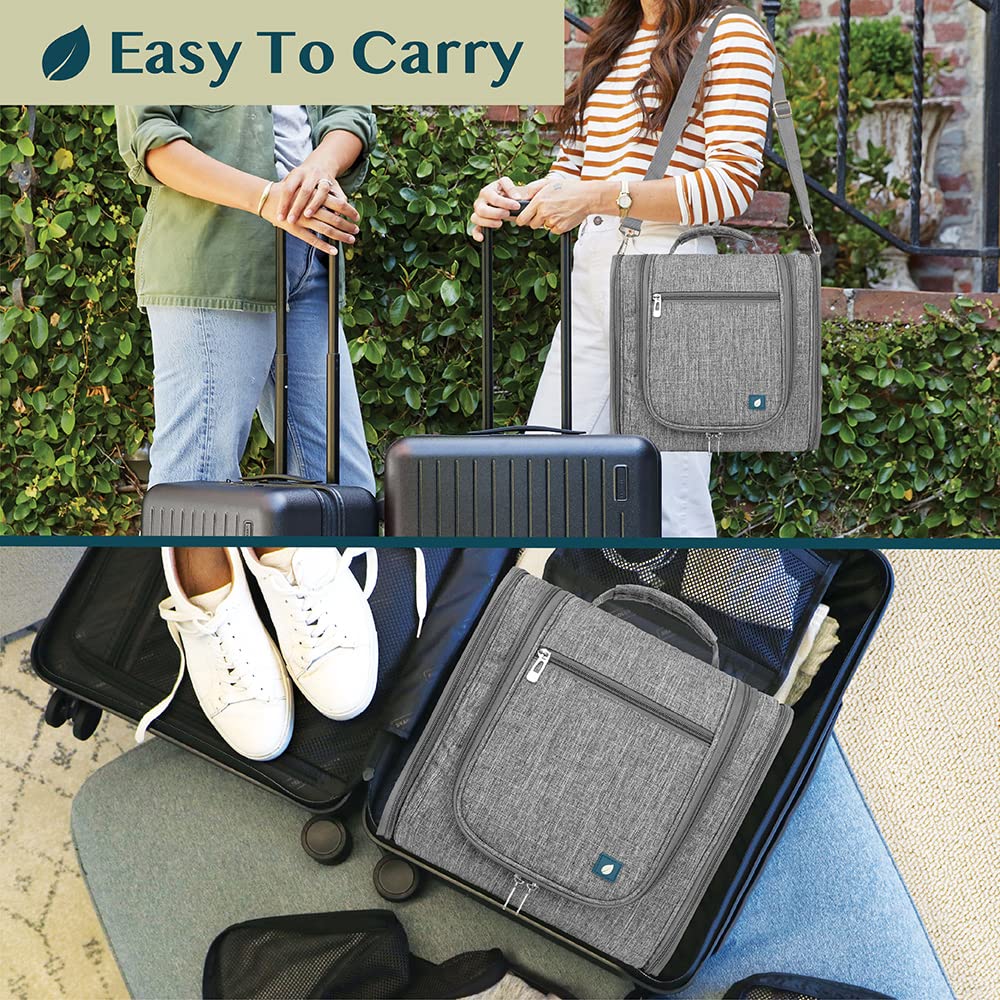 PAVILIA Extra Large Toiletry Bag Travel Bag for Women Men, Hanging Cosmetic Organizer, Water Resistant Makeup Bag for Accessories Toiletries, Travel Essentials Kit (Grey)