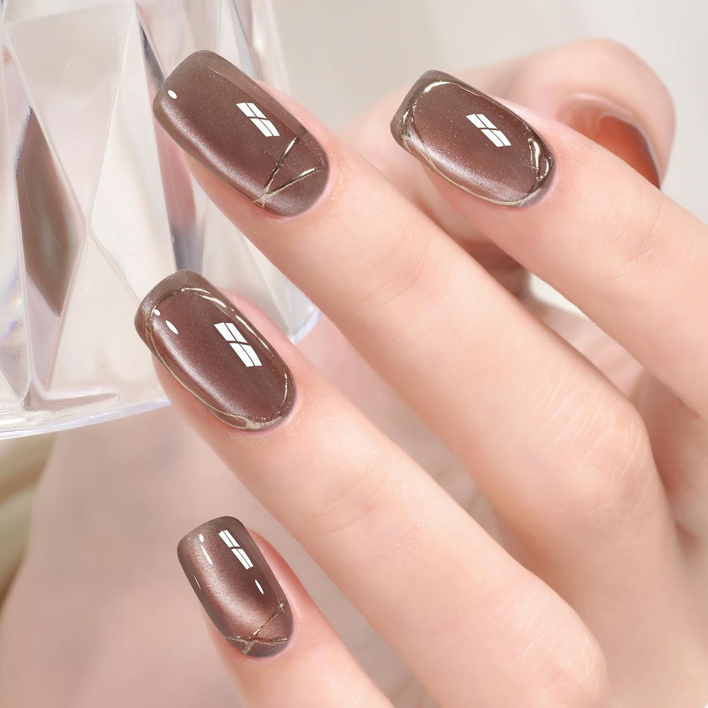 AILLSA Cat Eye Gel Nail Polish Nude Crystal Glitter Polish with Magnet, Sheer Glass Shimmer Holographic Nail Polish Reflective Translucent Jelly Color U V Gel Salon DIY at Home 0.5 OZ GF31