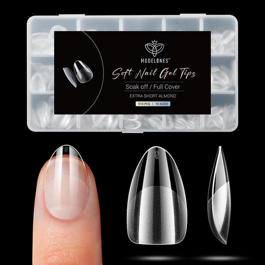 Modelones Extra Short Almond Fake Nail Tips - 510Pcs Gel Tips Pre-shaped Half Matte Full Cover Clear Acrylic Gel Kit False Press on Nails for Extension DIY Salon 15Sizes