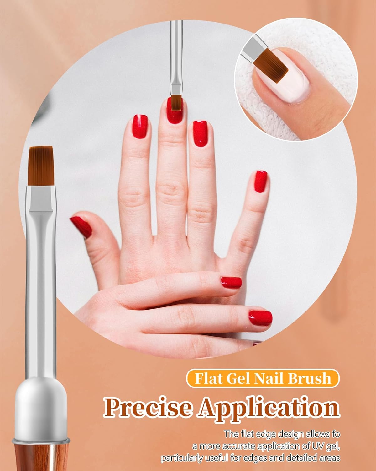 3PCS Nail Art Clean Up Brushes, Round/Angled/flat Acetone Resistant Gel Nail Polish Remover Brush, Nail Brushes for Tidying Up Polish Mishaps on Cuticles, and Nail Art Designs（Wood color）