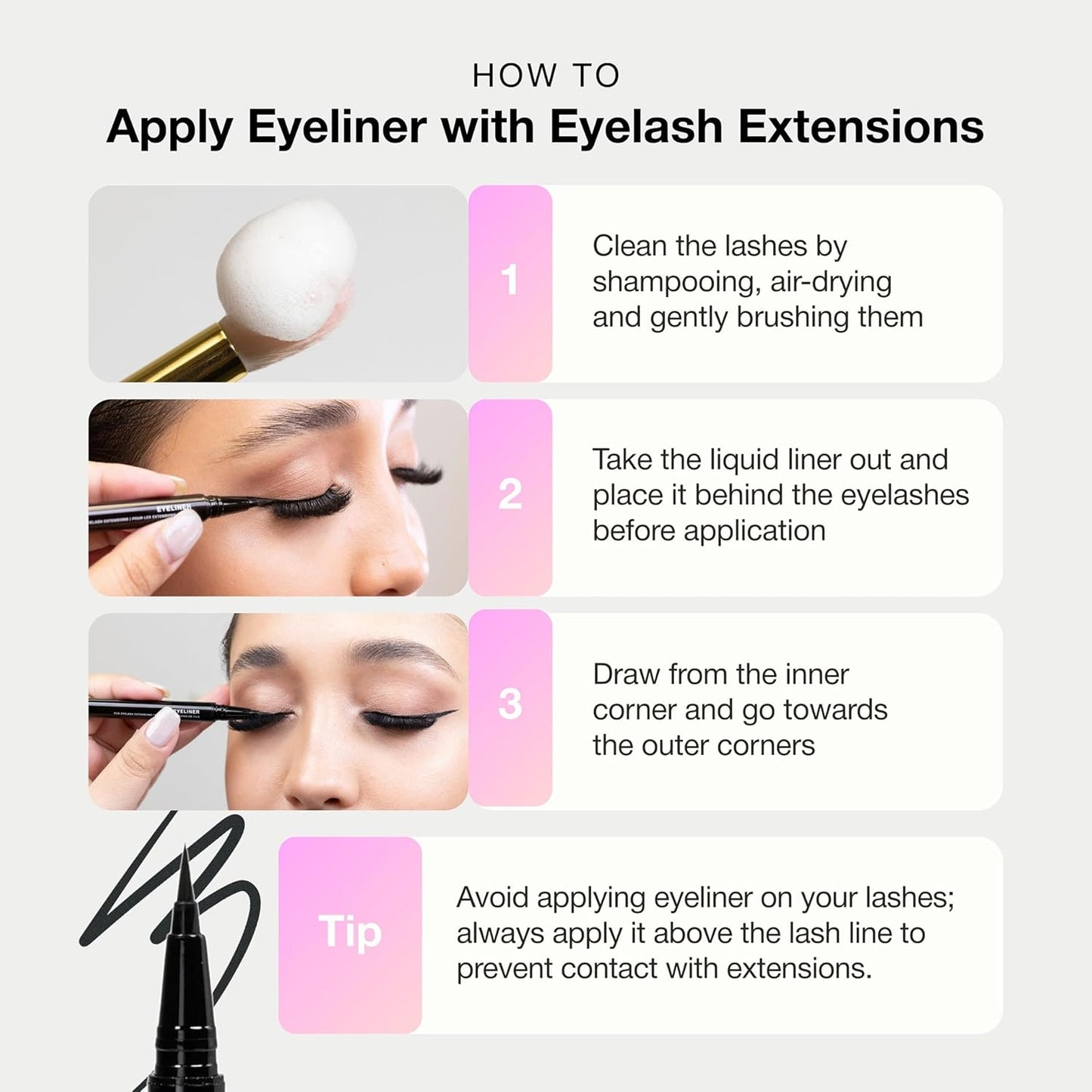 CURACORO Oil-Free Liquid Eyeliner for Eyelash Extensions, Ultra-Fine Felt Tip, Waterproof & Long-Lasting, Smudge-Proof Black Eyeliner