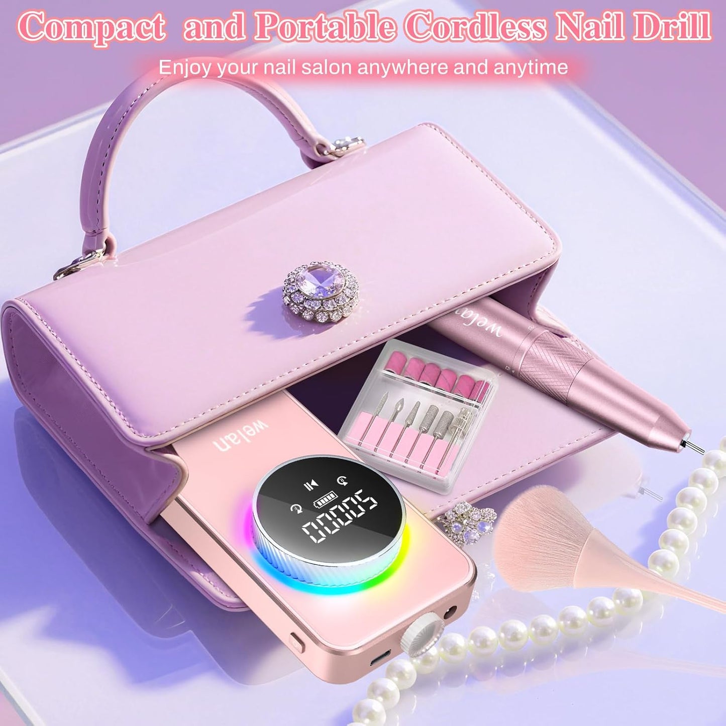 Electric Nail Drill Professional 50000RPM, 2025 Pro Fast Removal Electric Nails Drill, 6000mAh Rechargeable Portable Nail Drill Machine for Acrylic Gel Nails, Manicure Polishing for Salon Home