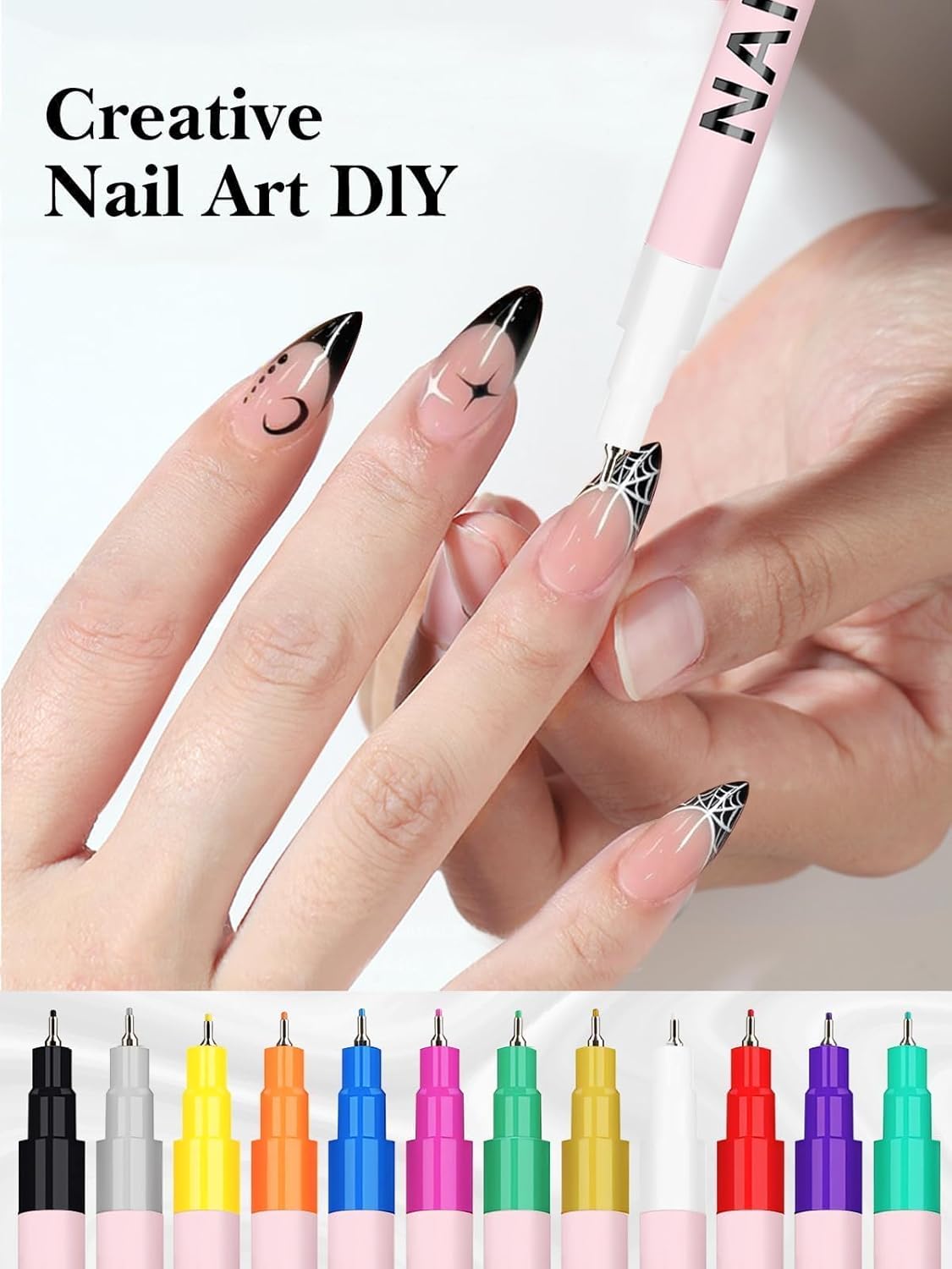 EBANKU 12 Color Nail Polish Pens Set 3D 0.5MM Nail Art Pen Quick-Drying Acrylic Paint Nail Art Point Dotting Liner Nail Pen for Beginner and professional Nail Art DIY Home & Salon