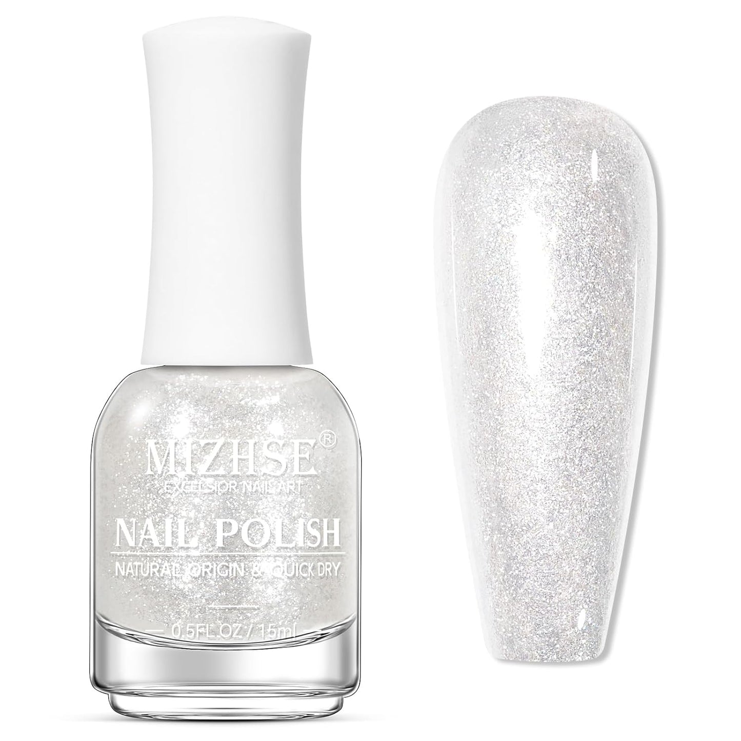 MIZHSE Translucent Shimmering Nail Polish, Quick Dry Clear Glitter White Nail Polish Air Dry Fast, 15ml High Glossy Sparkly Shiny Nail Art Salon Manicure Home