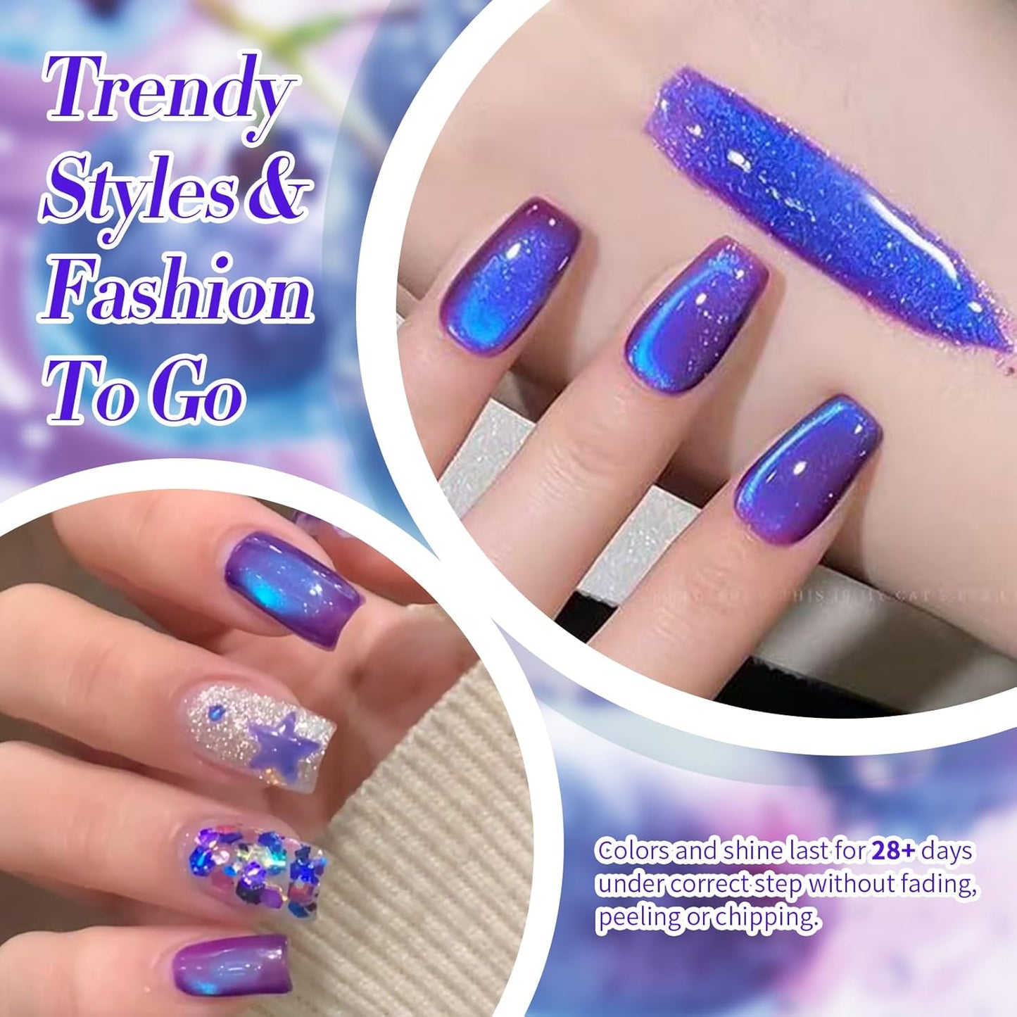 BORN PRETTY Cat Magnetic Eye Gel Nail Polish,Indigo To Violet Gradient Magnetic Gel Polish Blueberry Cat Magnetic Eye Gel Manicure Nail Art DIY 15ml