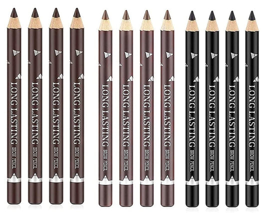 Go Ho 12 PCS Eyebrow Eyeliner Pencils,Black Brown Dark Brown Sweatproof Eye Brow Pencil,Long-lasting Eyeliner Makeup Brow Tint Sticks, 3 Colors Easy to Color（Black+ Brown+Dark Brown）