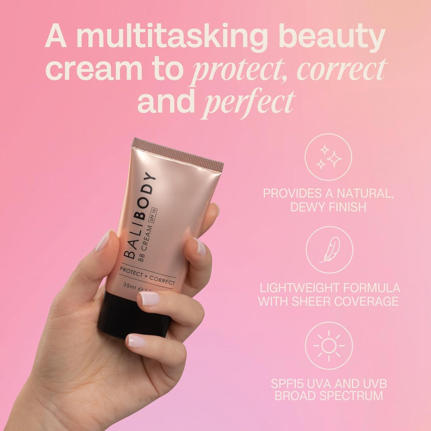 BALI BODY BB Cream SPF15 - Natural Shade | Tinted Sheer Face Cream with Hyaluronic Acid & Marine Collagen | Paraben Free, For All Skin Types | Vegan, Cruelty Free Australian Made (35 ml/1.2 fl oz)