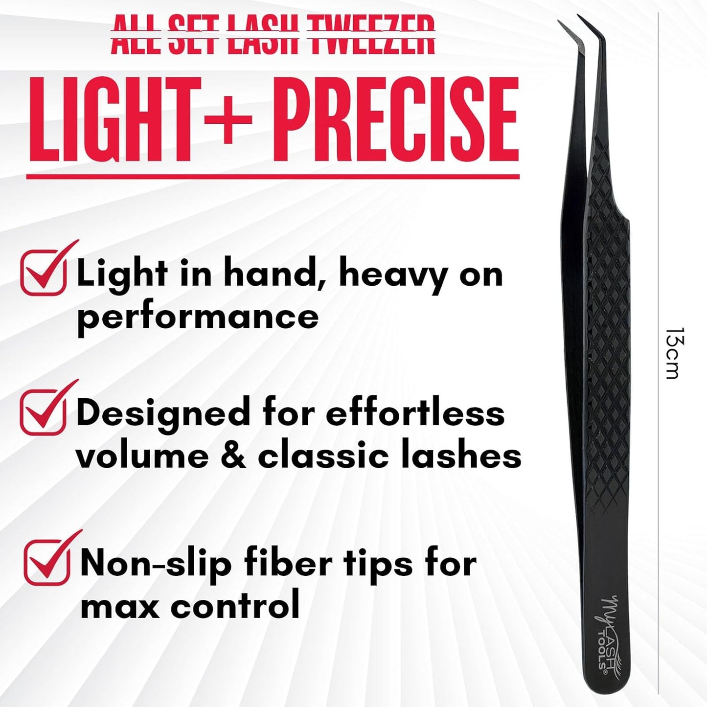 45 Degree Volume Fiber Tip Lash Tweezer Black –, Diamond Grip, Professional Eyelash Extension Tweezers (Black, All SET LASH TWEEZER)