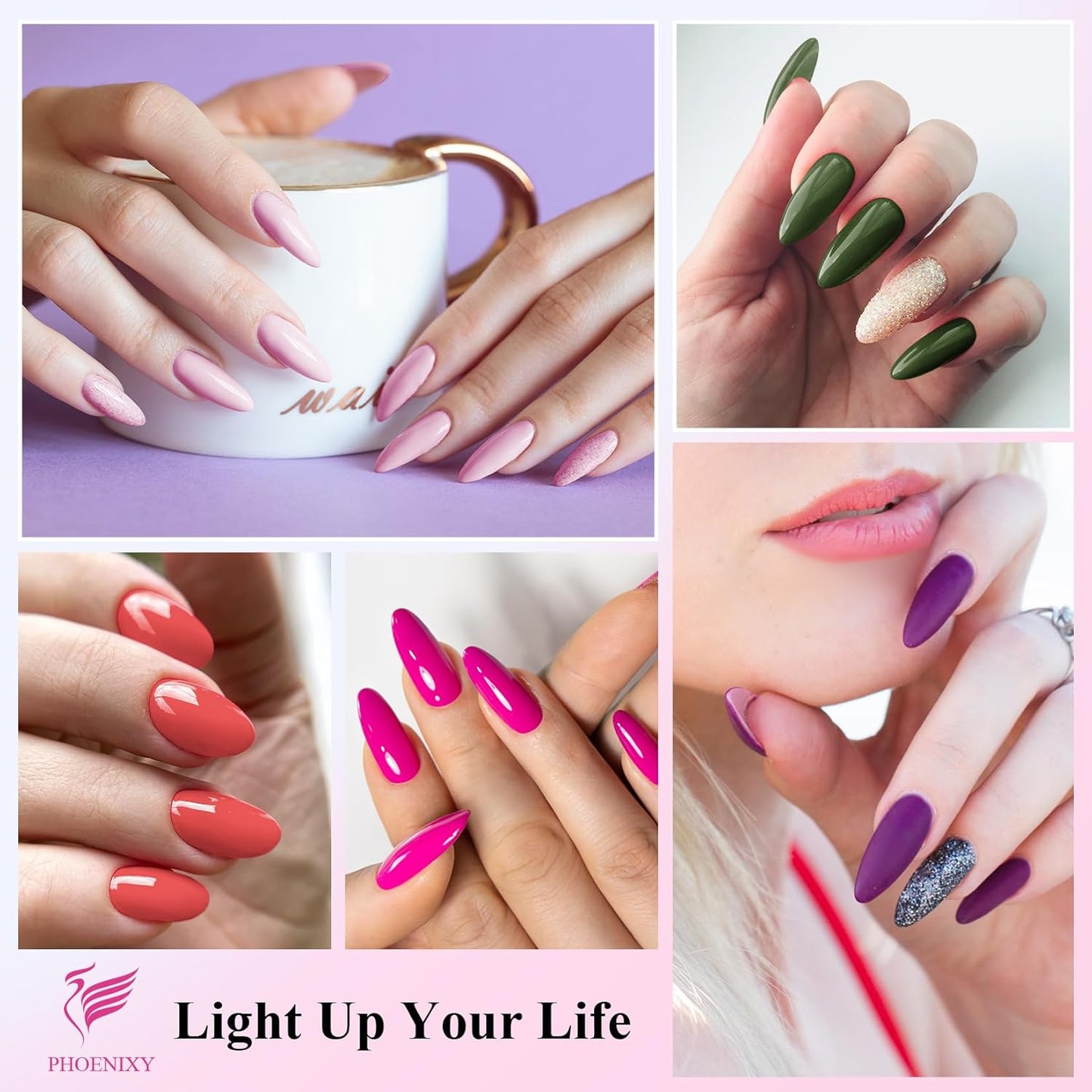 phoenixy 24 Gel Nail Polish Set, Gel Nail Polish Kit with Base Gloss Matte Top Coat Black Red Nail Polish Set Starter Kit Manicure Gift for Women-PCB9027