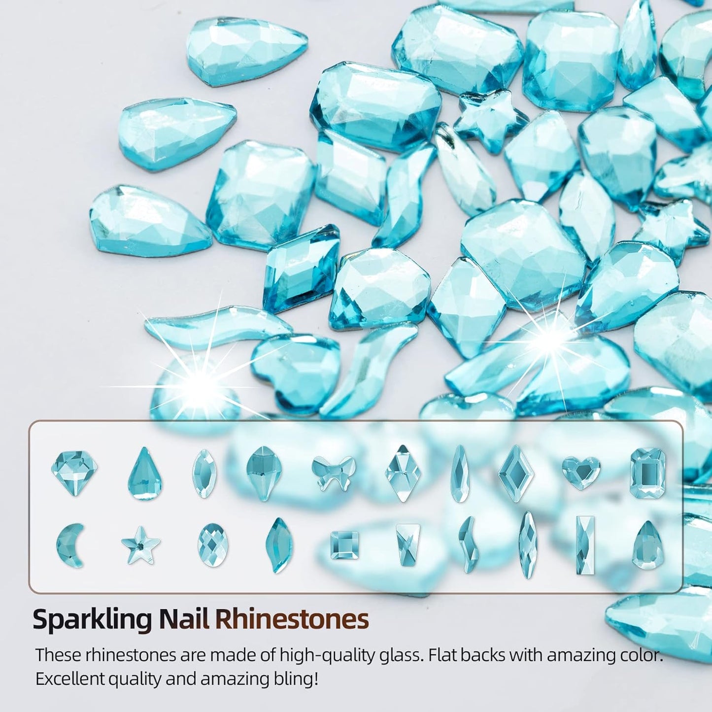 Nail Rhinestones Kit, Nail Art Decorations with Wax Pencil Flat AB Rhinestones Kit DIY Crafts Gemstones for Nail, Shoes, Clothes, Jewels (600 Aquamarine Diamonds + 2500 Flat Rhinestones)…