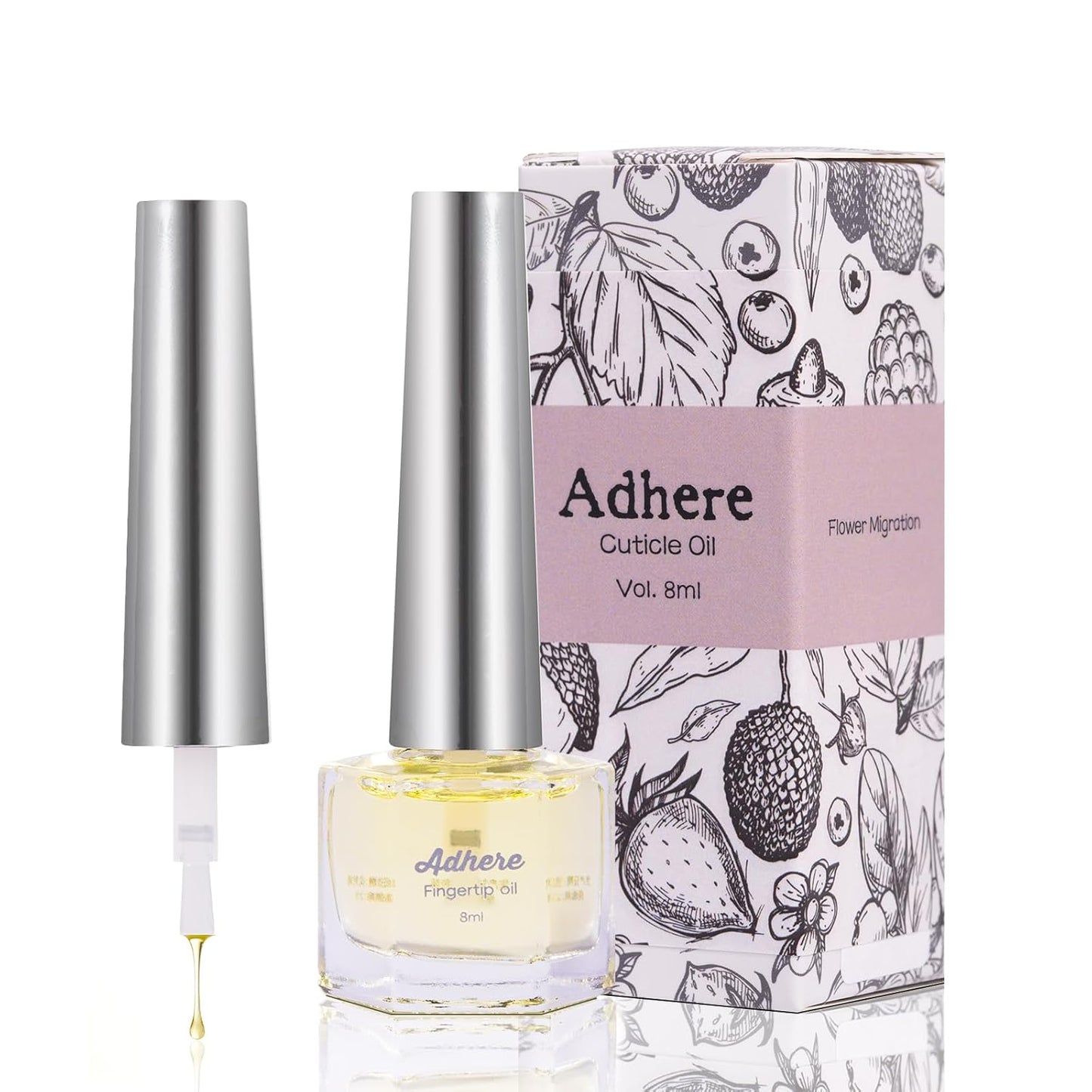 ADHERE Cuticle Oil for Nails Professional Nail Oil 8ML, Jojoba Nail Cuticle Oil Contains Vitamins with Soft Brush, for Nourishing, Hydrating, Dry Rough Nail Care Repair Essential Nail Care（Floral）