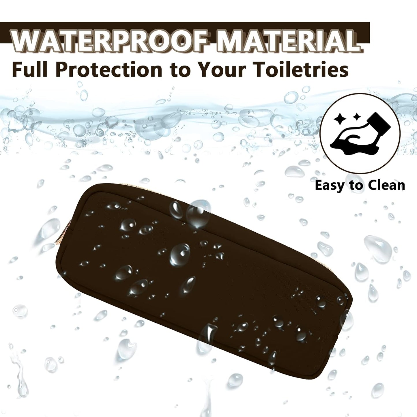 Small Pencil Case Makeup Bag for Purse, Cute Pencil Pouch Preppy Nylon Makeup Brush Bag with Zipper , Girls Portable Stationery Storage Case Small Pen Bag for Office School College(Slim-Chocolate)