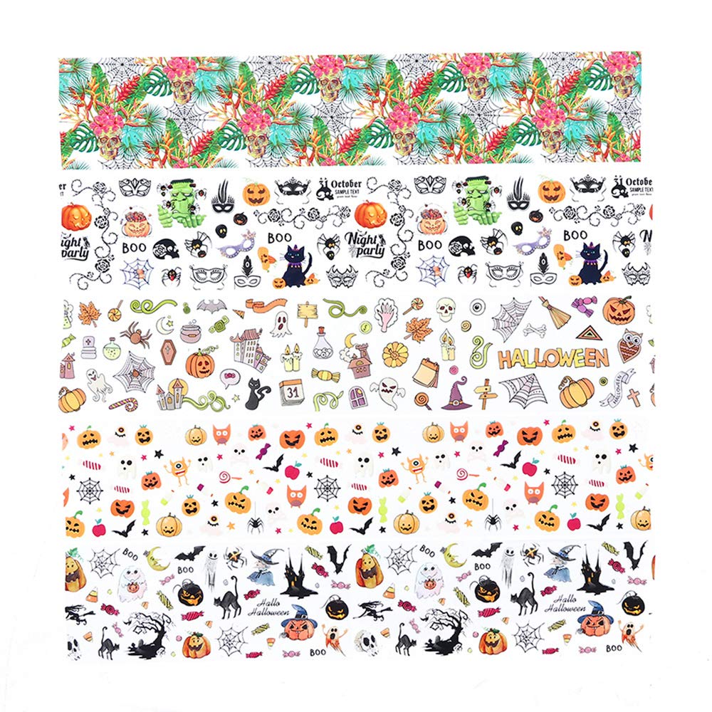 Halloween Nail Foil Sticker Set Fall Nail Art Stickers Day of The Dead Nail Art Decals Pumpkin Cat Charms Nail Decorations DIY Transfer Paper Holographic Nail Decor Wraps Accessory 10 Pcs/Pack