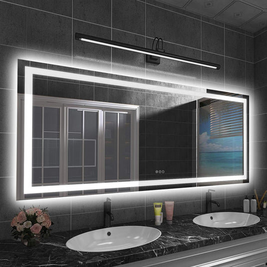 Amorho LED Bathroom Mirror 72" X32" with Front and Backlight, Large Dimmable Wall Mirrors with Anti-Fog, Shatter-Proof, Memory, 3 Colors, Double LED Vanity Mirror