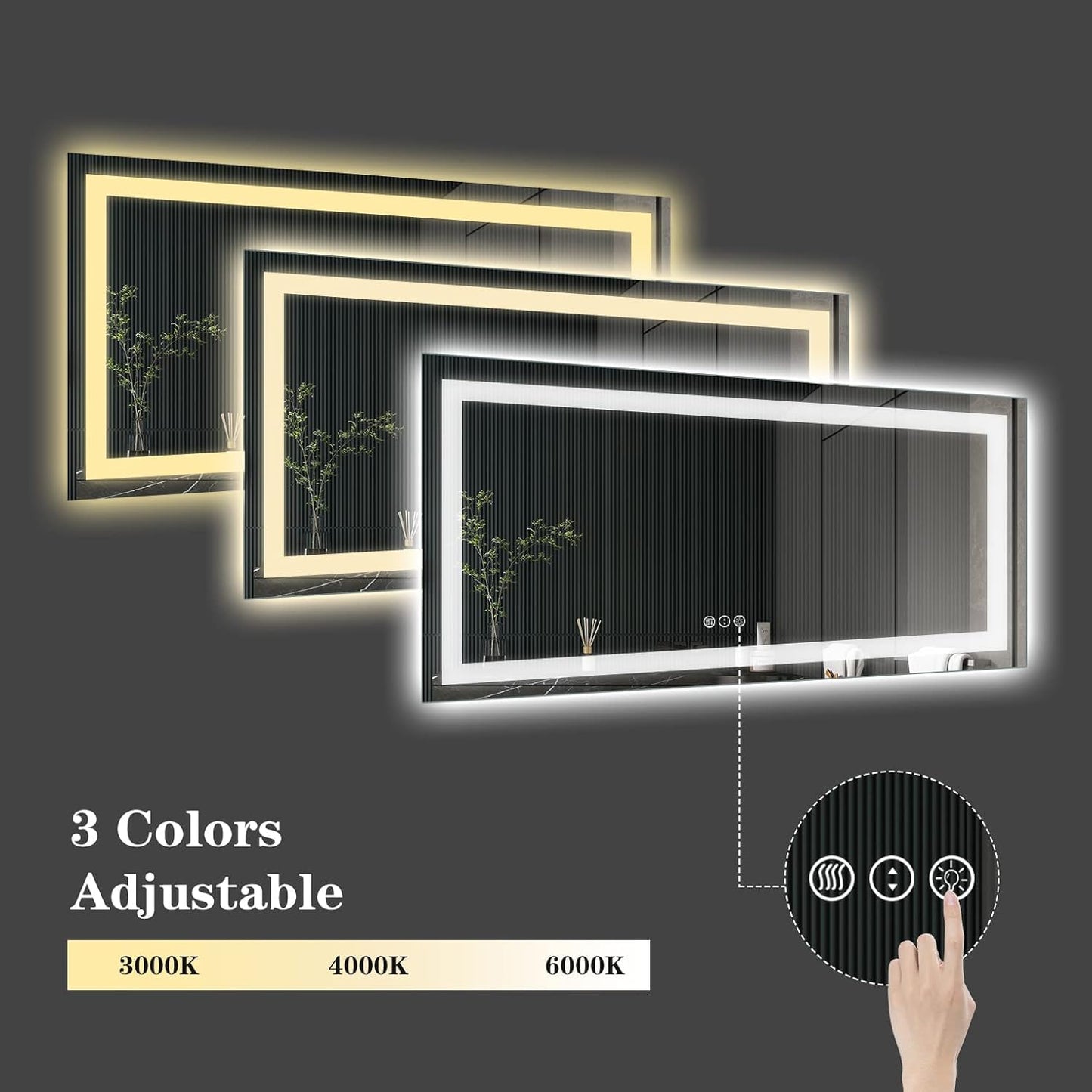 Amorho LED Bathroom Mirror 55" X30", Front Light and Backlit Vanity Mirror, Dimmable Bathroom Mirrors for Wall, Anti-Fog, Memory, 3 Colors, Double LED Lights, Shatter-Proof, ETL Listed