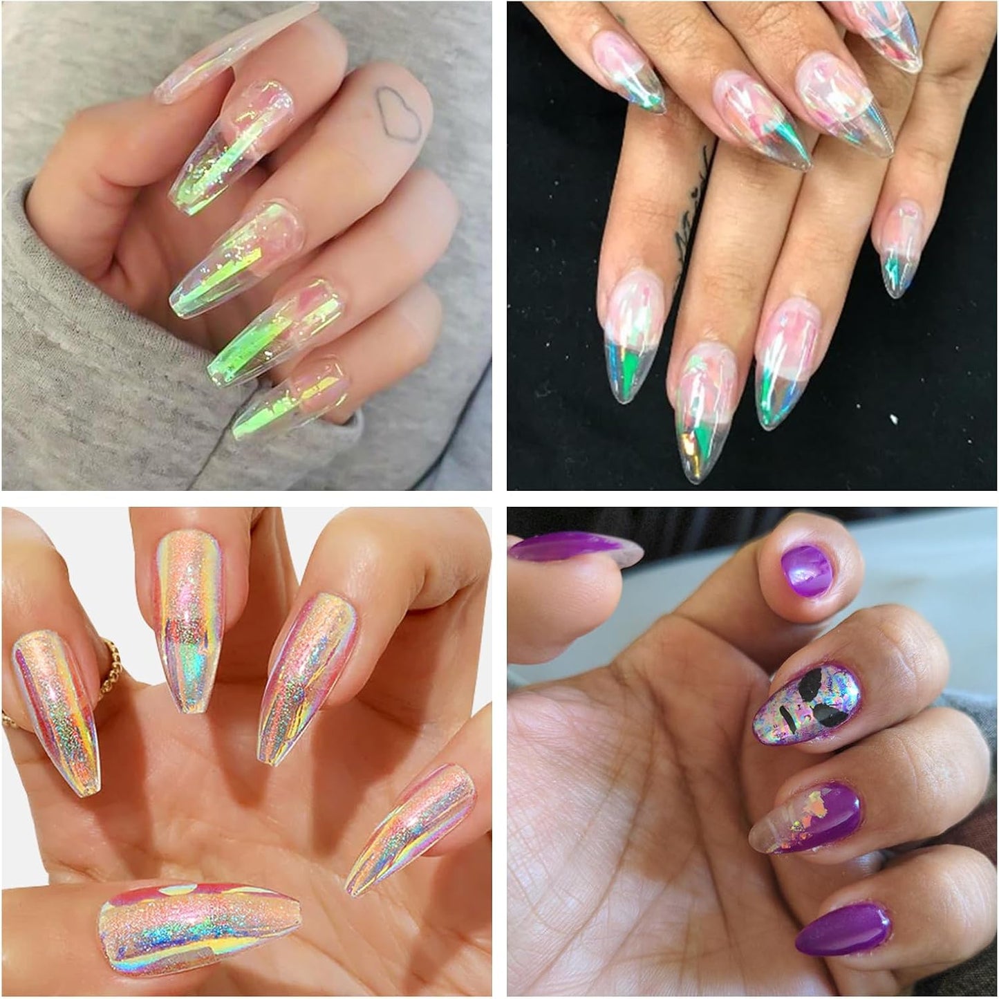 10 Sheets Holographic Nail Art Foil Transfer Stickers - Metallic Color Print Nail Decals 3D Self-Adhesive Stickers DIY Manicure Decoration Kit