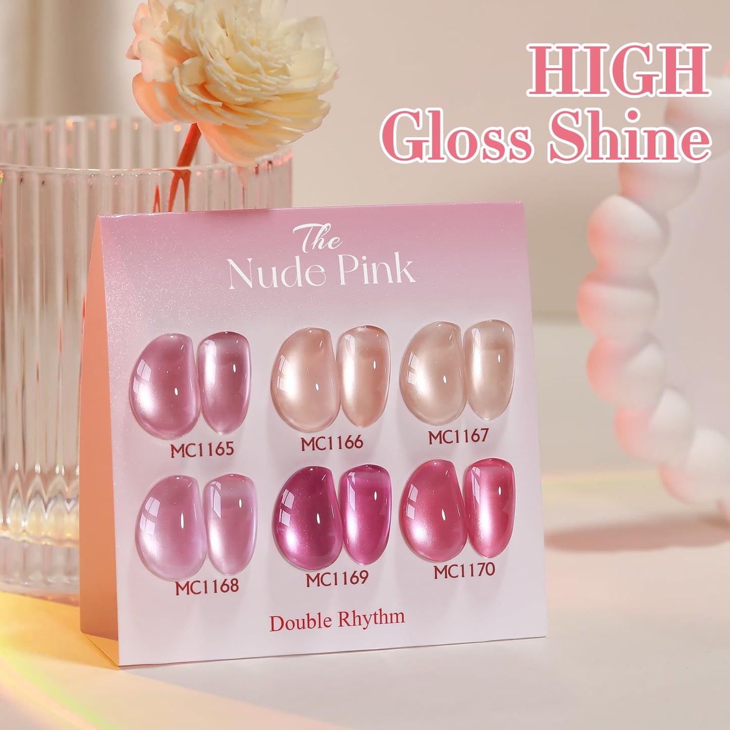 Double Rhythm Cat Eye Gel Nail Polish Set of 6 Same Color Same Bottle 0.5 Oz Shimmer Glitter with Magnet Holographic Reflective Magnetic UV Nail Polish Kit at Home (Nude Pink Rose-T6-30)
