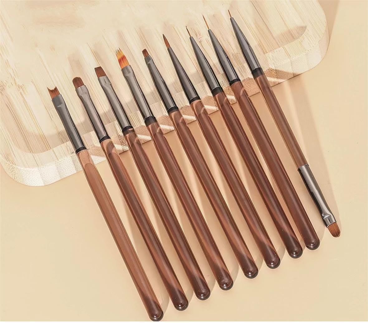 Nail Art Brushes Set, 9pcs Nail Design Painting Brushes, Professional Nail Art Design Brushes, Nail Fine Liner Brushes,Brown