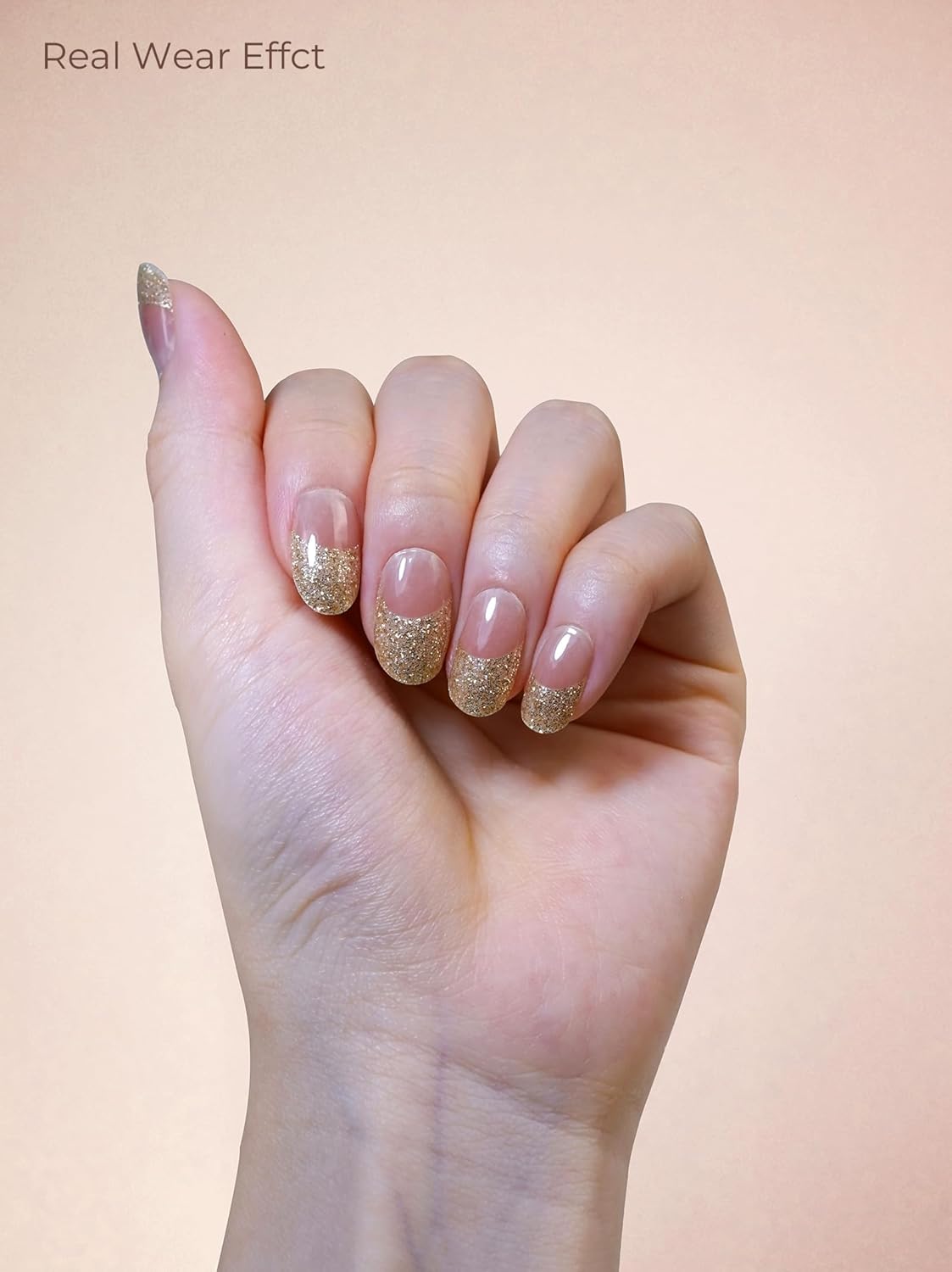 Pre Cured Gel Nail Strips - 44PCS Salon Quality Gel Nail Stickers - Long Lasting Polish Wraps for Women no UV Light Needed Easy Apply& Remove (Gold Haze）