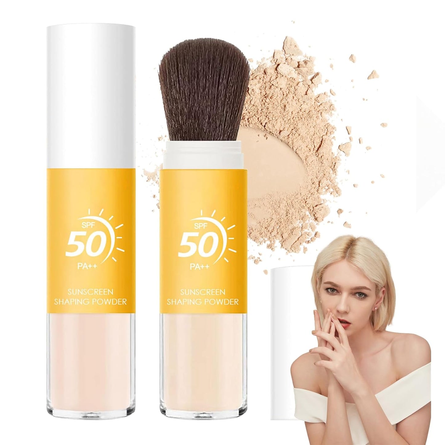 Sunscreen Setting Powder,Brush Setting Makeup SPF 50 PA++ for All Skin,Moisturizing & Lightweight Loose Face Powder with Sunscreen Brush,Soft Matte Finish Long Lasting Oil Control Make up