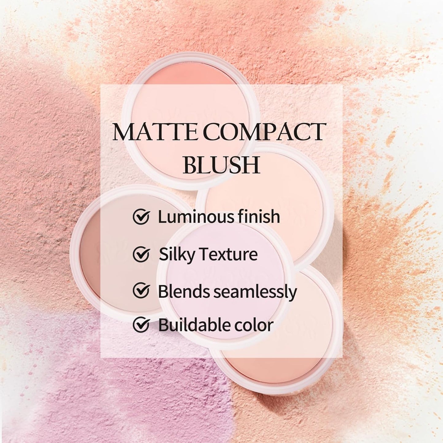 Boobeen Blush Compact for Face, Matte Baked Cream Blush Cheeks Powder Palette Buildable Lightweight Blusher Powder Makeup for a Radiant, Natural Glowing, with Puff