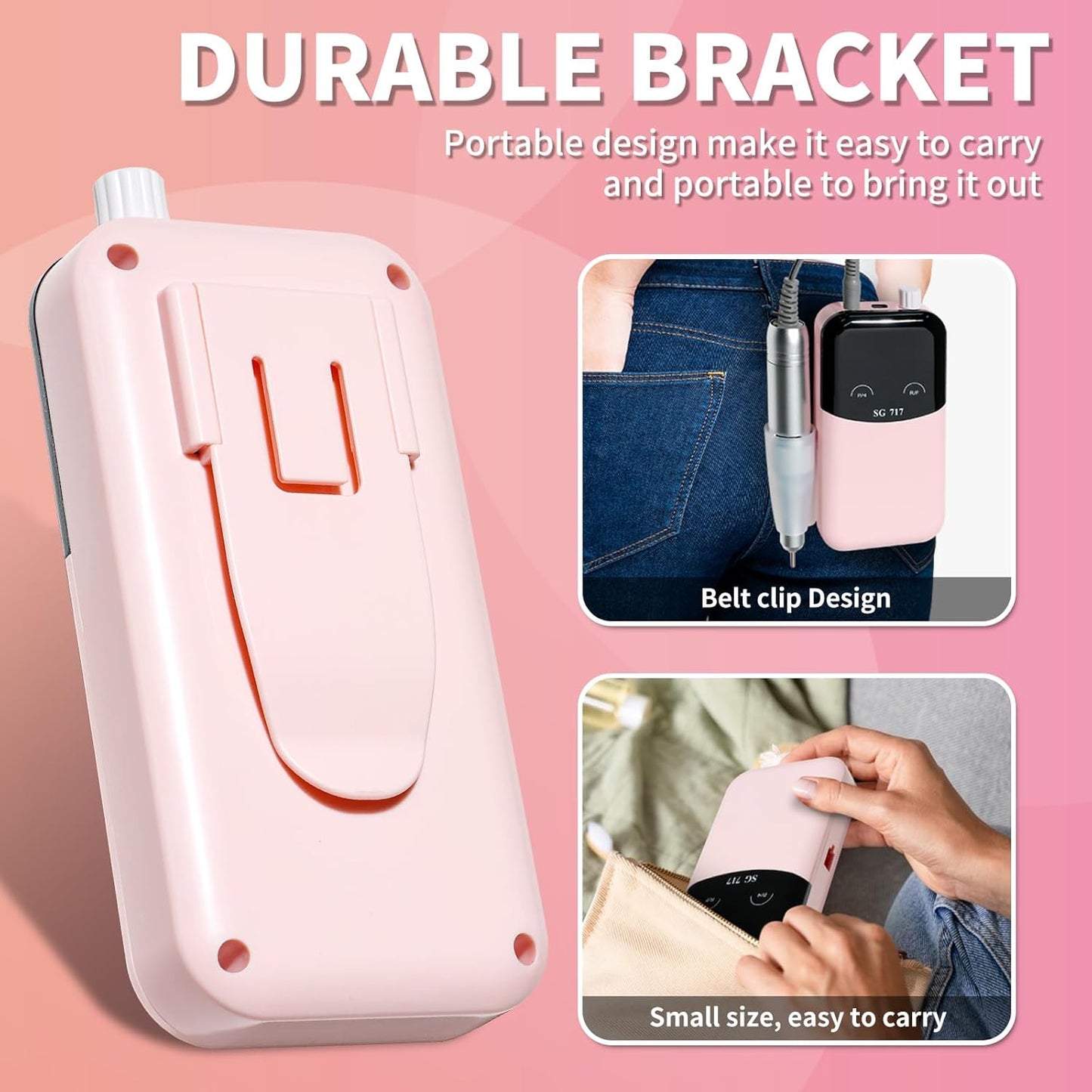 Professional Electric Nail Drill Machine,45000RPM Portable Rechargeable Efile Nail Drill Cordless,Electric Nail File Kit for Women (Pink)