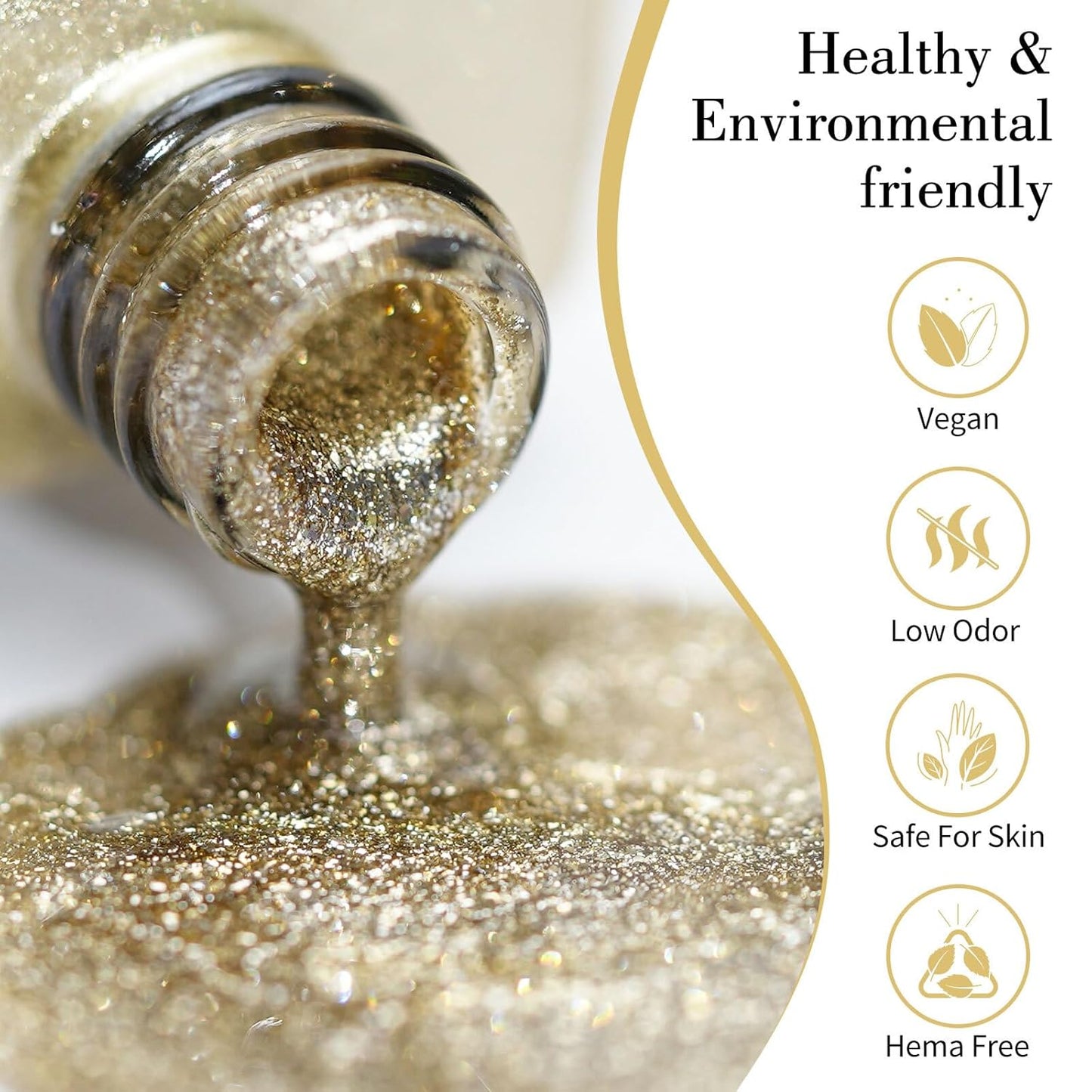 CANNI Gold Glitter Gel Polish – 9ML Chunky Sparkly Soak-Off UV/LED Nail Gel, Golden Flakes Finish for DIY Manicure, French Tips, or Salon Use