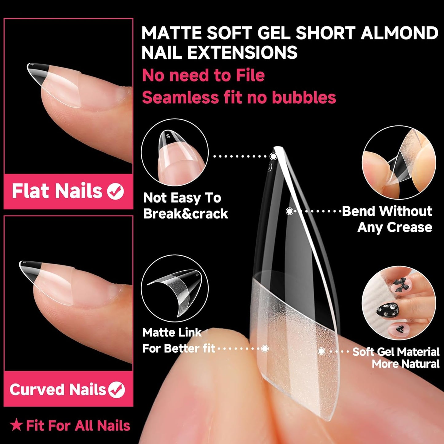 UNA GELLA Short Almond Gel Nail Tips: Half Cover 504PCS Extra Short Fake Nail Tips Almond Shape 12sizes Pre Etched Salon Quality Soft Acrylic Press On Nails for Home Nails Extension