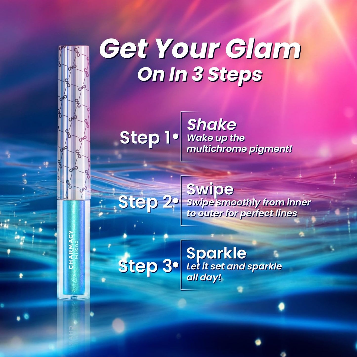 CHARMACY Chameleon Liquid Eyeliner, Liquid Glitter Eyeliner, Highly Pigmented, Metallic MultiColor Shifting waterproof Eyeliner, Ultra-Fine Tip, Longwearing, Smudge-proof (#305)