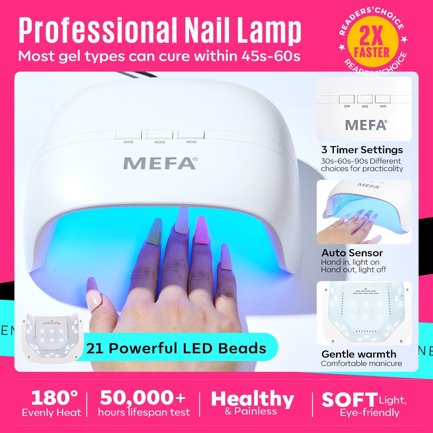 MEFA 34 Pcs Gel Nail Polish Kit with U V Light 48W, 20 Colors All Seasons Collection Pink Purple Gel Nail Polish Set with Base and Matte/Glossy Top Coat Nail Art Manicure Tools DIY Salon Home