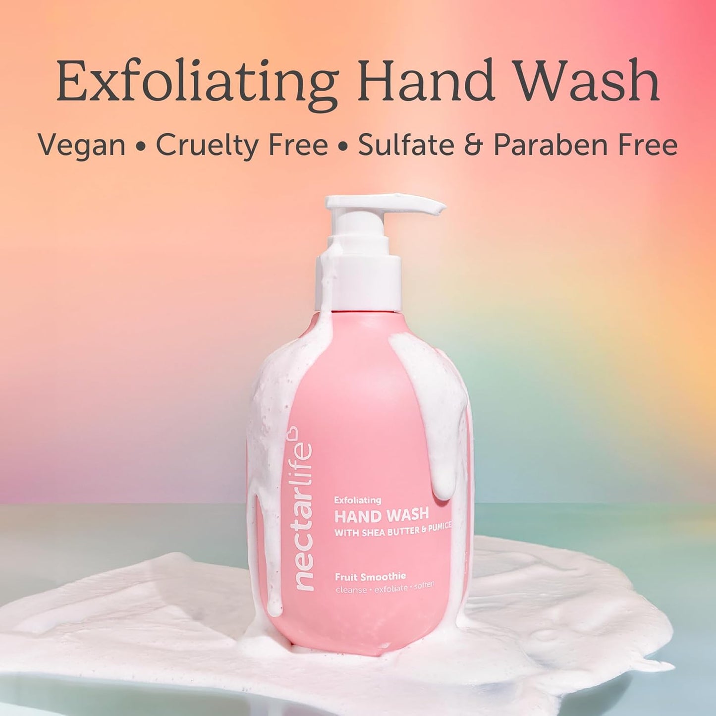 Nectar Life Exfoliating & Moisturizing Hand Wash, Volcanic Pumice for Hand Scrub, Shea Butter Softens Hands, Clean Vegan Ingredients, Fruit Smoothie Scent
